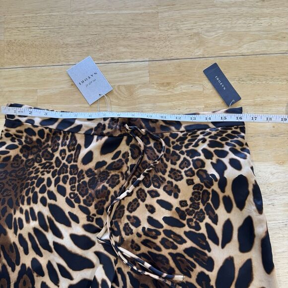 NATORI L Luxe Leopard Print Pants Satin Drawstring Chestnut Lounge Pajama NEW - Picture 4 of 11